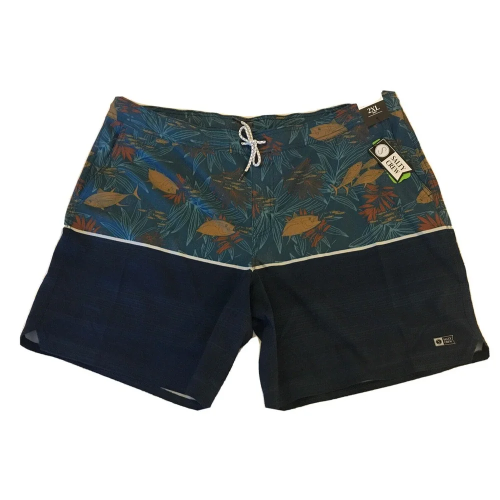 Salty Crew Tandem Mens Boardshorts Sz 2XL Blue Drawstring Elastic Waist Pockets